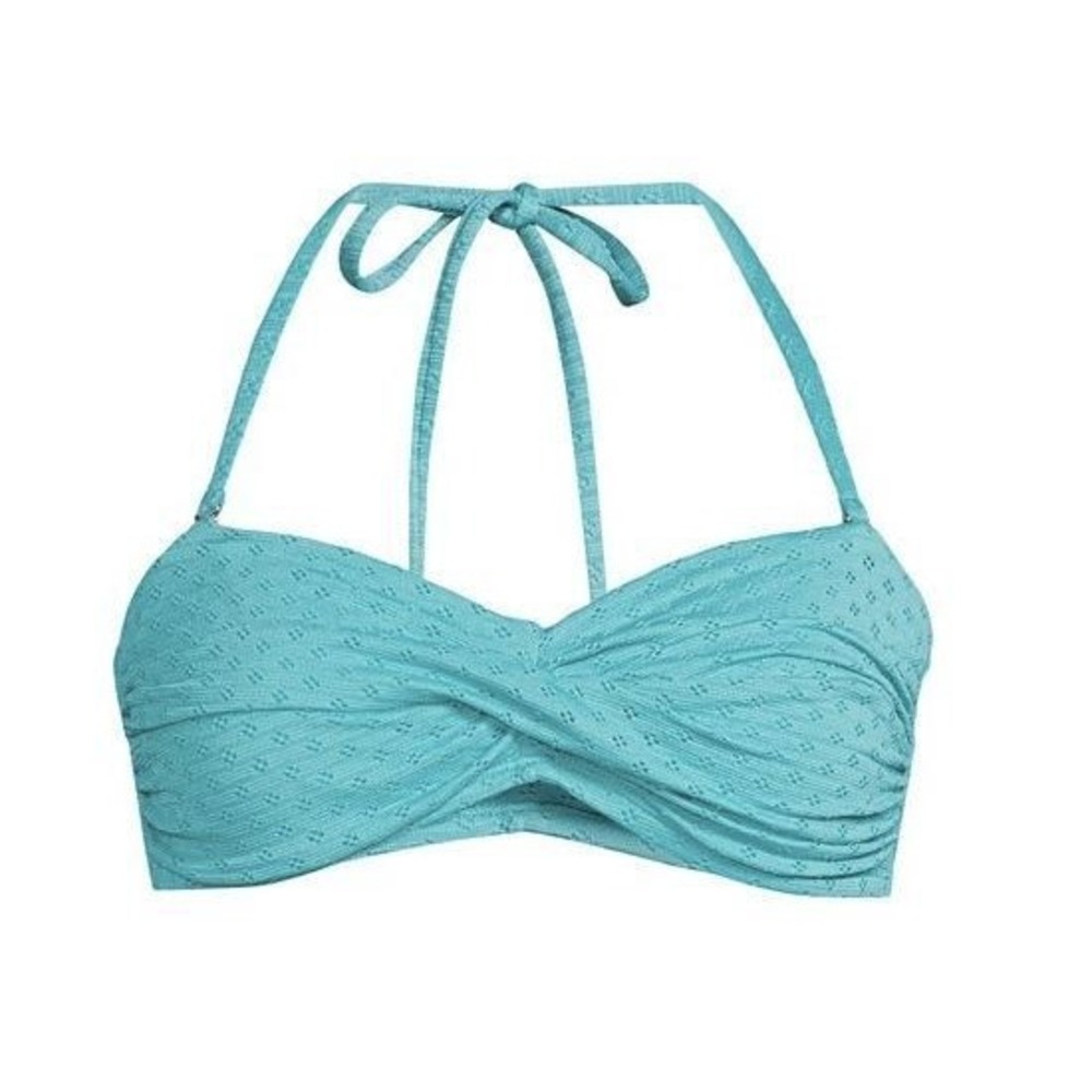 NEW Time And Tru Women's Bandeau Blue Halter Eyelet Bikini Swim Top 3X (24w-26w)